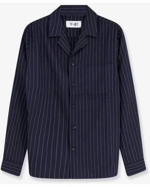 Y-81 Virgin Wool Shirt With Pinstripe Pattern - Blue