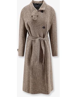 Brunello Cucinelli Cappotto Spigato Con Dettaglio Monile - Neutro
