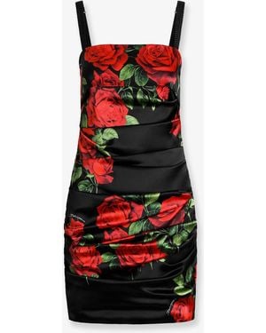 Dolce & Gabbana Short Satin Dress With Rose Print - Red