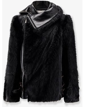 Sacai Leather Jacket With Synthetic Fur Inserts - Black