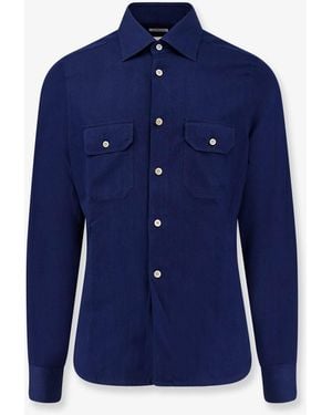 Kiton Cotton Shirt With Stitched Profiles - Blue