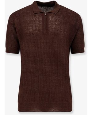 Corneliani Linen And Silk Blend Polo Shirt - Brown