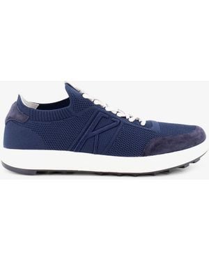 Kiton Knitted Fabric Trainers With Suede Inserts - Blue