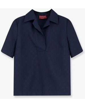 Gucci Fabric Polo Shirt With Gg Pattern - Blue