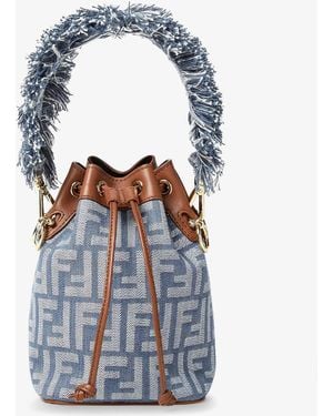 Fendi Mon Tresor Jacquard Ff Fabric And Leather Bucket Bag - Blue