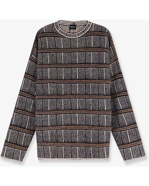 Giorgio Armani Over Striped Virgin Wool And Silk Jumper - Grey