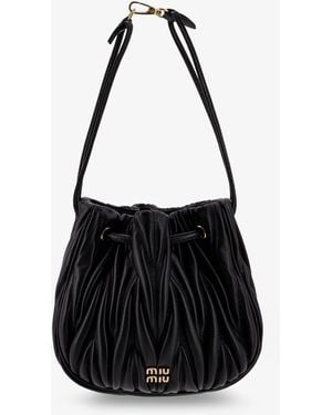 Miu Miu Matelassé Leather Bucket Bag - Black
