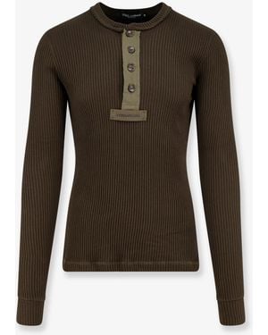 Dolce & Gabbana Ribbed Cotton Jumper With Metal Logo On The Front - Green