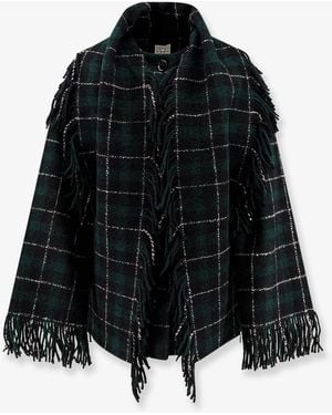 TOTEME Fringed Scarf Madras Wool Coat - Black