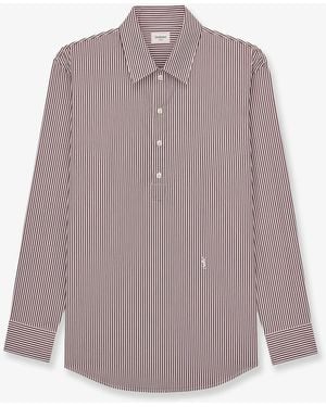 Saint Laurent Cassandre Cotton Shirt With Striped Pattern - Purple
