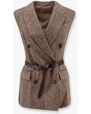 Brunello Cucinelli Virgin Wool Blend Vest - Brown