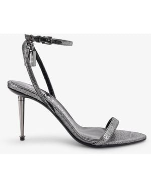 サンダル・ミュール TOM FORD Laminated leather heeled sandals DARK SILVER TOM FORD Padlock $1350 Silver Laminated Leather Pointy Naked