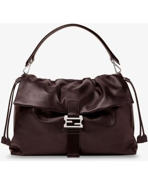 Fendi Flux Maxi Messenger Leather Shoulder Bag - Brown