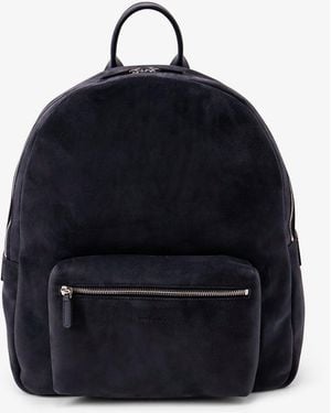 Kiton Suede Backpack With Engraved Logo - Blue