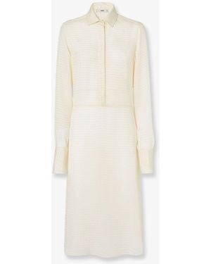 Fendi Silk Jacquard Chemisier Dress - White