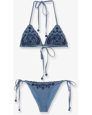 Zimmermann Aster Denim Bikini With All-Over Embroidery - Blue