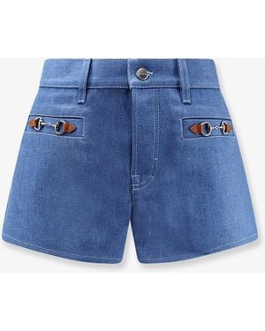 Gucci Cotton Shorts With Frontal Iconic Horsebits - Blue