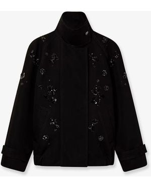 Golden Goose Denim Jacket With Floral Details - Black