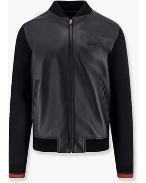 Gucci Leather And Wool Jacket - Blue