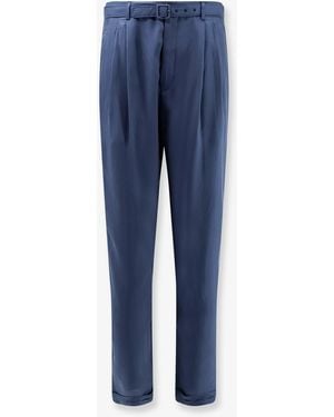 Saint Laurent Silk Trousers With Belt - Blue