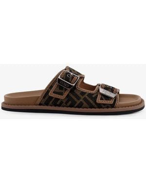 Fendi Feel Jacquard Ff Fabric Sandals - Brown