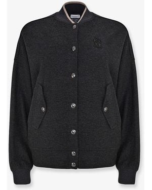 Brunello Cucinelli Cashmere Interlock Bomber Jacket With Logo - Black