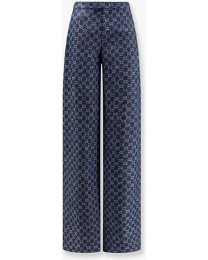 Gucci Cotton Denim Pants With Gg Motif - Blue