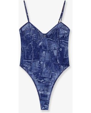 DIESEL Bridget Nylon Bodysuit With Denim Print - Blue