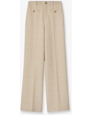 Gucci Cotton Blend Trousers With Checked Pattern - Natural