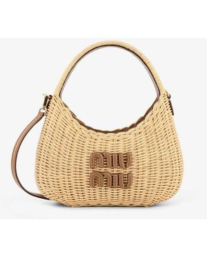Miu Miu Wander Raffia Handbag - Metallic