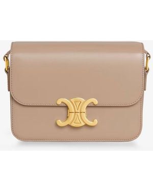 Celine Teen Triomphe Leather Crossbody Bag - Natural