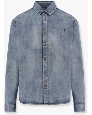 Saint Laurent Cassandre Denim Shirt With Iconic Logo Embroidery - Blue