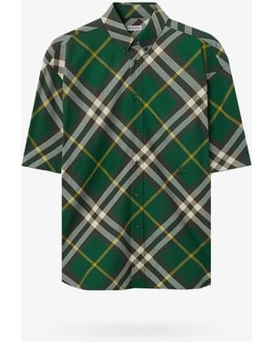 Burberry Check Motif Cotton Shirt - Green