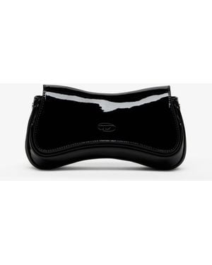 DIESEL Play Clutch Patent Fabric Shoulder Bag - Black