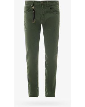 Incotex Stretch Cotton Trouser With Back Suede Logo Patch - Green