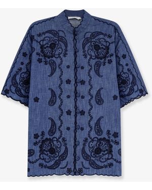Zimmermann Aster Denim Shirt With All-Over Contrasting Embroidery - Blue