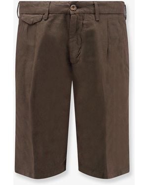 NUGNES 1920 Modern Fit Linen And Cotton Bermuda Shorts - Brown