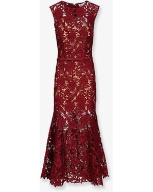 Self-Portrait Lace Midi Dress With Belt - Red