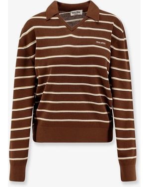 Miu Miu Striped Cotton Polo Shirt - Brown