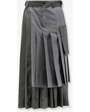 Sacai Pleated Wool Blend Skirt - Grey