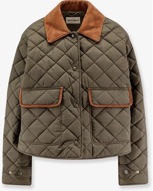 Miu Miu Quilted Nylon Jacket With Suede Details - Green