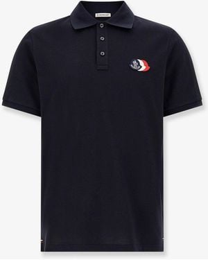 Moncler Cotton Polo Shirt With Tricolour Logo Patch - Black