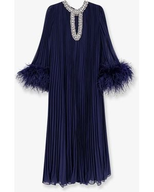 Self-Portrait Self Portrait Chiffon Long Dress With Ostrich Feathers - Blue