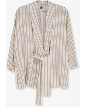 Semicouture Kimono Striped Linen Shirt - White