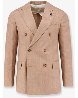 Lardini Iconic Double-Breasted Wool, Silk And Linen Blazer - Natural