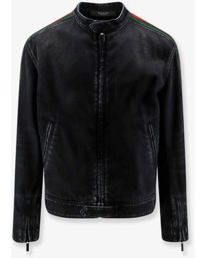 Gucci Denim Jacket With Web Detail - Black