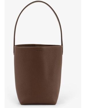 The Row Small N/S Park Tote Hammered Leather Bucket Bag - Brown