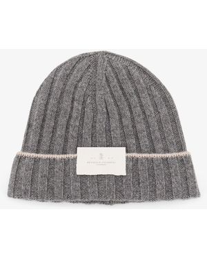 Brunello Cucinelli Ribbed Cashmere Beanie - Grey