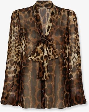 Dolce & Gabbana Chiffon Shirt With - Brown