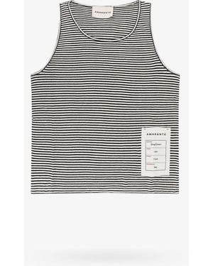 Amaranto Linen And Cotton Tank Top With Striped Motif - Grey